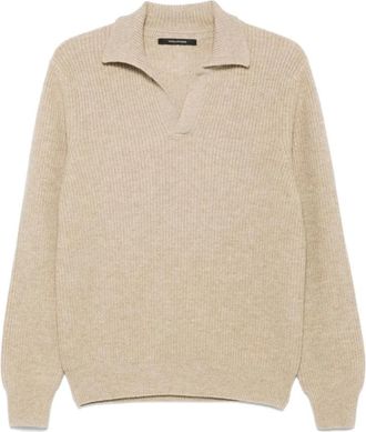 Tagliatore Polo van Wol - Heren - V-hals truien - Beige - L - Wol - Truien & Vesten