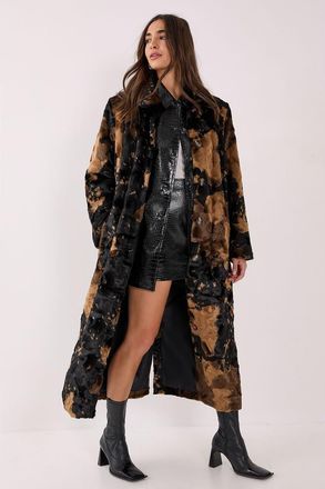 NASTY GAL Cow Print Faux Fur Longline Coat in Brown at Nordstrom, Size 10