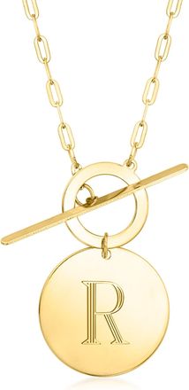 RS Pure by Ross-Simons Italian 14kt Yellow Gold Personalized Disc Toggle Paper Clip Link Necklace