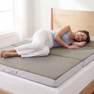 Best Choice Products 4in Thick Folding Portable Taupe Mattress Topper w/ Carry Case, Washable Cover