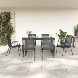 vidaXL Juego De Comedor Para Jard&iacute;n 7 Piezas Acero Y Textilene Negro Vidaxl