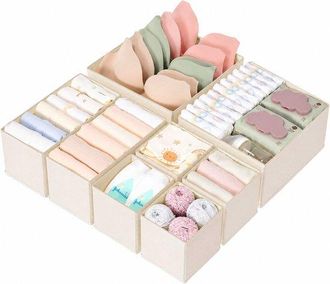 No Brand Juego De Cajones Organizadores Para Ropa De Beb&eacute; - Caja Plegable Para Ropa Interior Y Calcetines - Beige - 4 X 141412 Cm + 2 X 281412 Cm + 2 X 282812 