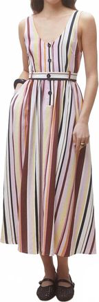 Suncoo Carioca Long Flowing Stripes Dress In Rose