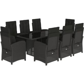 vidaXL Set De Comedor De Jard&iacute;n 9 Pzas Y Cojines Rat&aacute;n Sint&eacute;tico Negro Vidaxl