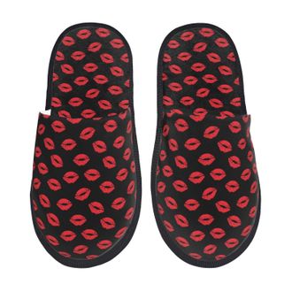 Generic Camping Slippers Sexy Red Lips Kiss Medium House Shoes Anti-Slip Sole Slipper Warm Sleepers For Bedroom Indoor Women & Men L
