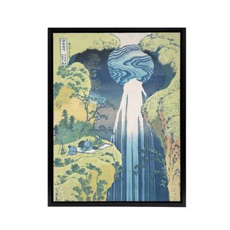 Artery8 Amida Falls of the Kisokaido Road Framed Canvas Wall Art Print Hokusai in Blue | Size: W24 x H32