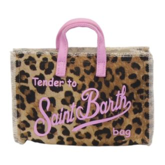 Saint Barth Tote Bags, female, Brown, Size: ONE SIZE Phone Bag Leopardato con scritta rosa
