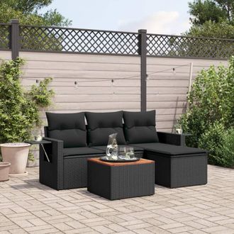 vidaXL Set De Muebles De Jard&iacute;n 5 Pzas Y Cojines Rat&aacute;n Sint&eacute;tico Negro Vidaxl