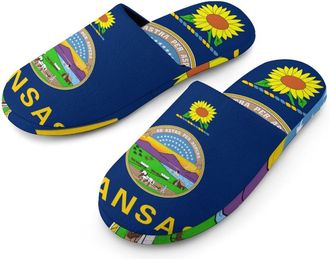 Generic Flag of Kansas U.S.A. Mens House Slippers Slip Indoor Slipper On Shoes Warm Outdoor