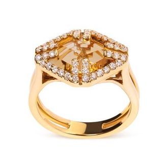House of Brilliance 14K Gold Citrine & 1/3 Cttw Diamond Halo Cocktail Ring in Yellow at Nordstrom