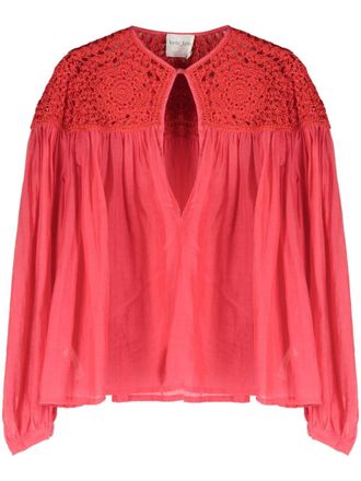 Forte_Forte Blouse met gehaakt vlak - Rood