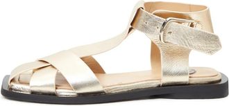 Cesare Gaspari Gouden Enkelband Platte Zool Sandalen - Dames - Sandalen - Geel - 39 EU - Schoenen