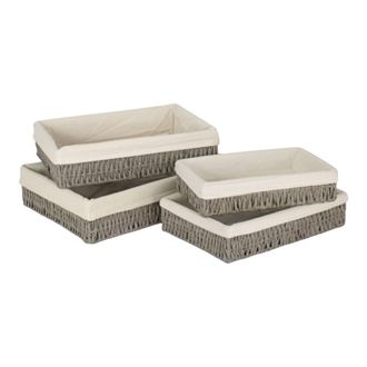 Red Hamper Set 4 Straight-sided Cotton Line Paper Rope Trays in Grey