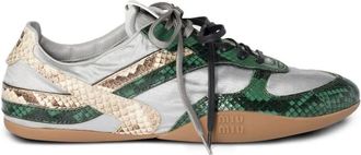 Miu Miu Gymnasium Technical Fabric And Python-Print Ayers Leather Sneakers Shoes