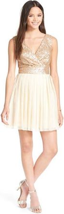 Speechless Sequin Bodice Skater Dress in Champagne at Nordstrom, Size 9