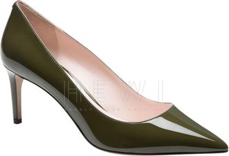 Bally Khaki Mid Heel Patent Pumps Size 36