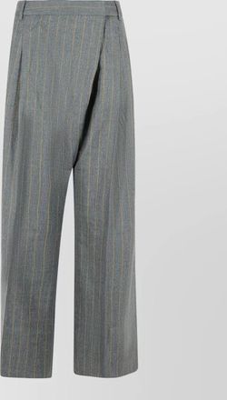 Ganni wool blend striped pleated wide leg trousers