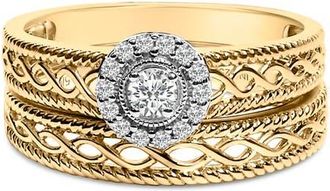 House of Brilliance 14K Yellow Gold Plated Silver 1/5 Cttw Diamond Engagement Ring and Wedding Band Set at Nordstrom, Size 12