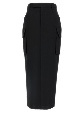 Rick Owens Black Wool Midi Womens Skirt