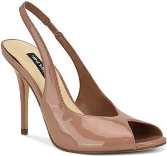 Nine West Pretta Slingback Peep Toe Pump in Medium Natural at Nordstrom, Size 10.5