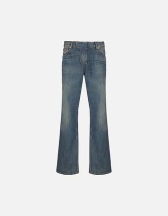 Balmain Mens Low Waist Straight Leg Jeans Blue - Size: 32/34