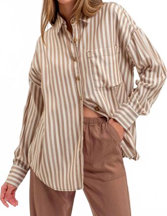 Blu Pepper Jemma Long Sleeve Button Front Shirt In Tan