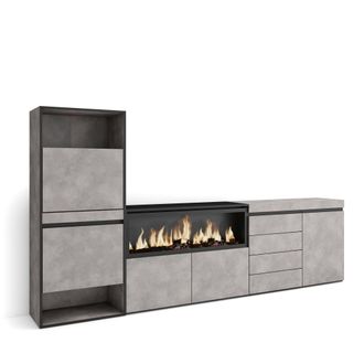 Skraut Home Zapatero, Armario Zapatos Botas, 274x145x35 Cm, Dormitorio, Habitaci&oacute;n, Chimenea El&eacute;ctrica Xxl, C&oacute;moda, Cajonera, Estilo Moderno, Gris Cemento - Skrau