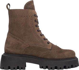 Estro & Luminara Velours enkellaarsjes - Dames - Veterlaarzen - Bruin - 37 EU - Leer - Schoenen