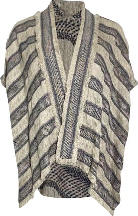 Maje Vona Striped Fringed Poncho in Multicolor Cotton