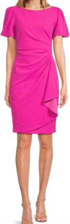 DKNY Puff Sleeved Side-Ruched Dress In Pink