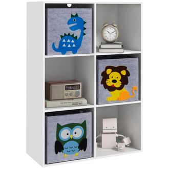 OEM Librer&iacute;a Para Ni&ntilde;os De +3 A&ntilde;os Con 6 Compartimientos Y 3 Cajones De Tela No Tejida 61,8x29,9x91,5 Cm Blanco Y Gris