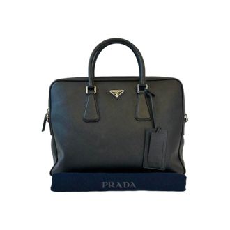 Prada Prada Leren Aktetas Zwart