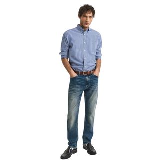 GANT Casual Shirts, male, Blue, Size: M Regular-fit Poplin Stripe Shirt