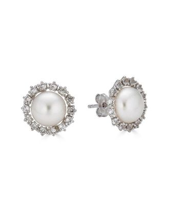 Belpearl Belpearl Silver 9.5-9Mm Freshwater Pearl Cz Earrings