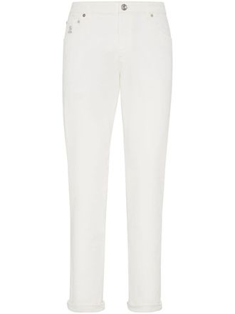Brunello Cucinelli logo-embroidered regular-fit jeans - White