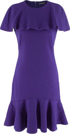 Alexander McQueen Violet Wool Jersey Frill Hem Dress Size S