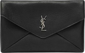 Saint Laurent Cassandre Large Envelope Pouch - Heren - Tassen - Zwart - ONE Size - Leer - Tassen