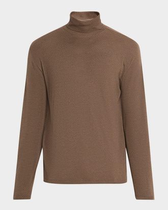 Giorgio Armani Mens Ribbed Wool and Silk Turtleneck Sweater