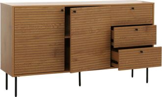 Hhg Hhg - C&oacute;moda 292, Aparador, 3 Cajones 2 Puertas, Estilo Escandinavo Metal Madera Melamina Mvg 85x150x40cm, Natural