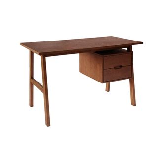 Sweeek Escritorio de madera de hevea y chapa de roble con 2 cajones, nogal