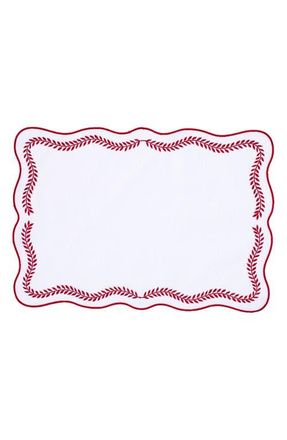 Vietri Tessuti Set of 4 Rectangular White Linen Placemats with Red Ivy Embroidery at Nordstrom