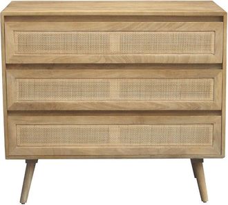 Miliboo C&oacute;moda De Madera Maciza De Mango Y Ca&ntilde;a De Rat&aacute;n 3 Cajones 90 Cm Acange
