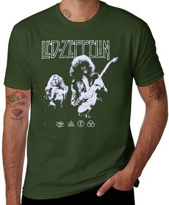 Generic Led Music Zeppelin Jimmy Guitarist Page & Robert Rock Plant Retro T-Shirt - Vintage Rock Band Members Tee for Men and Women Army Green-Style L