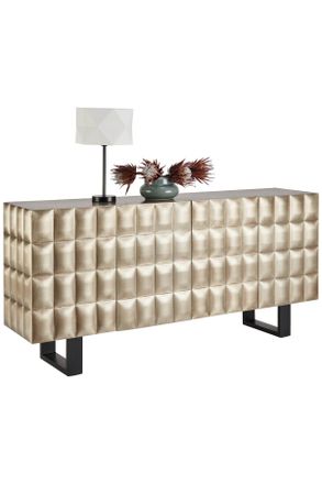 Ambia Home Sideboard, Silberfarben, Holz, Metall, Holzwerkstoff, Mangoholz, Metalloptik, 2 F&auml;cher, 170x80x40 cm, Wohnzimmer, Wohnw&auml;nde, Wohnwand-Serien