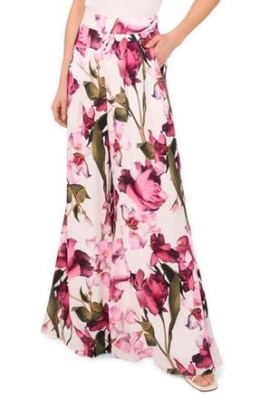 Ted Baker Floral Flowy Satin Pants in Ultra White at Nordstrom Rack, Size 12