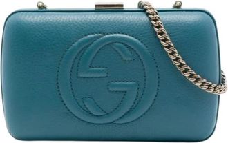 Gucci Pre-owned Clutch on Chain - Dames - Vintage Clutch - Blauw - ONE Size - Leer - Vintage