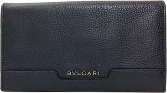 Bulgari Black Leather Long Wallet (Bi-Fold) (Pre-Owned)