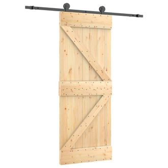 Berkfield Home Sliding Door with Hardware Set 70x210 cm Solid Wood Pine in Natural