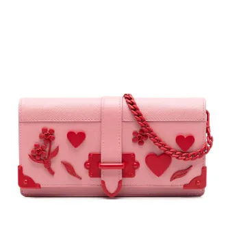 Prada Pre-owned Prada Saffiano Trimmed City Calf Cahier Heart and Flower Wallet on Chain Ladies 1YL19W7PJRPN3FC4
