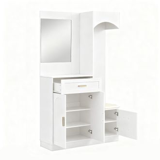 STILVORA Mueble De Entrada Con Espejo, 2 Puertas, 2 Cajones Y Estantes Ajustables, Estilo Moderno, En Mdf, Blanco, 110&times;33&times;185,5 Cm